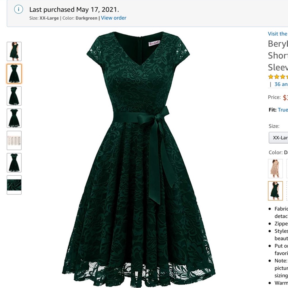 BeryLove Women's Floral Lace
Short  Dress
Cocktail Party Dress with ribbon belt